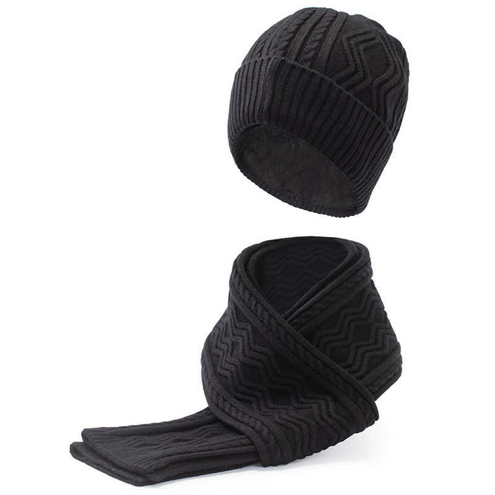 Lot de 2 bonnets, écharpes et gants tricotés en jacquard unisexe de couleur unie