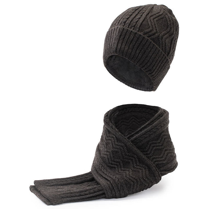 Lot de 2 bonnets, écharpes et gants tricotés en jacquard unisexe de couleur unie
