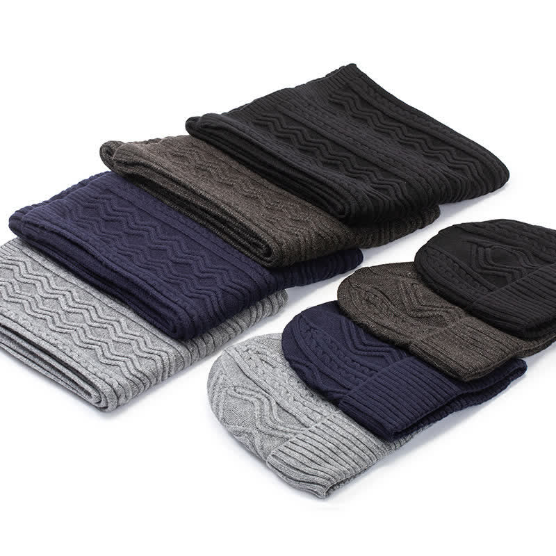 Lot de 2 bonnets, écharpes et gants tricotés en jacquard unisexe de couleur unie