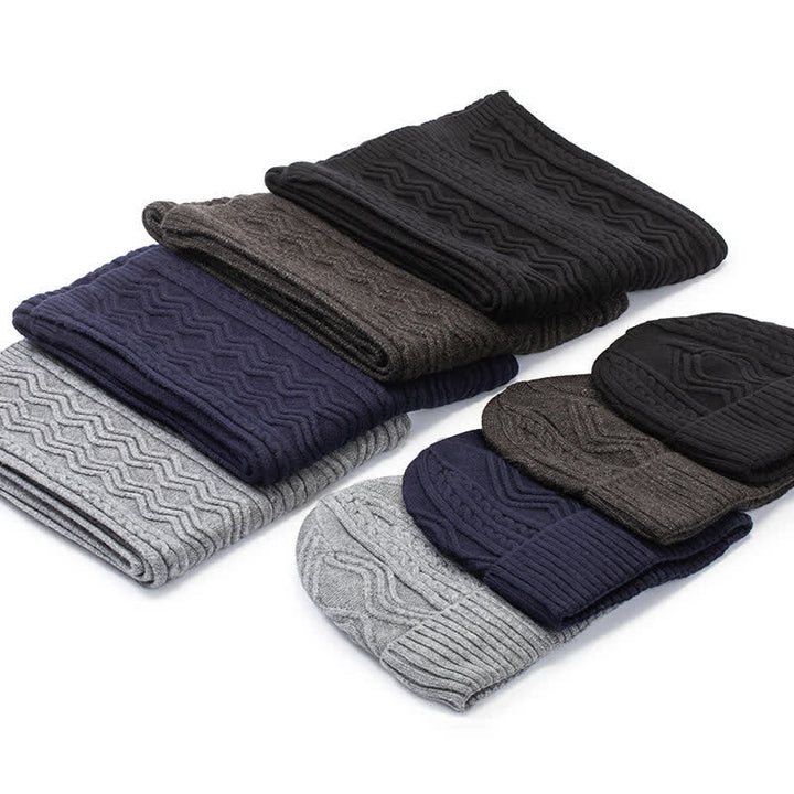 Lot de 2 bonnets, écharpes et gants tricotés en jacquard unisexe de couleur unie