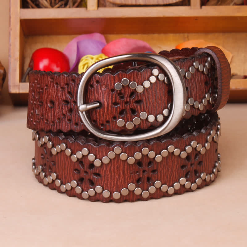 Ceinture en cuir ajourée à rivets fendus et déchirés de style gothique