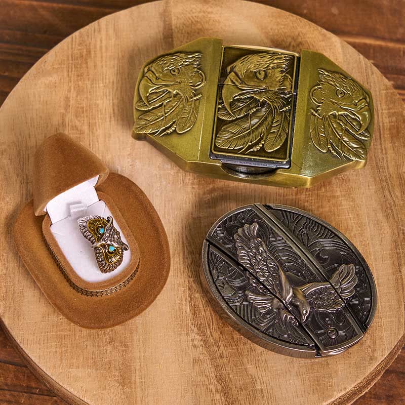 Ensemble de boucles de ceinture et de bagues à briquet à faire soi-même avec couteau caché sur le thème de l'aigle