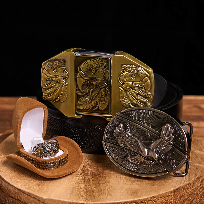 Ensemble de boucles de ceinture et de bagues à briquet à faire soi-même avec couteau caché sur le thème de l'aigle