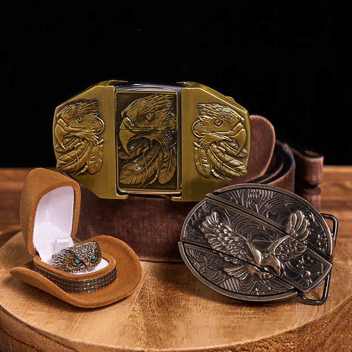 Ensemble de boucles de ceinture et de bagues à briquet à faire soi-même avec couteau caché sur le thème de l'aigle
