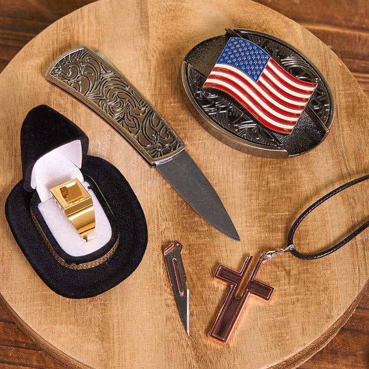 Ensemble de colliers et bagues à lame avec couteau caché et drapeau américain à faire soi-même