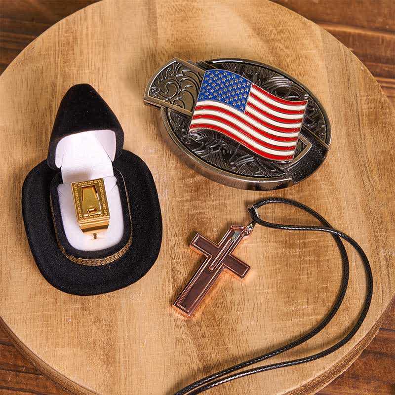 Ensemble de colliers et bagues à lame avec couteau caché et drapeau américain à faire soi-même