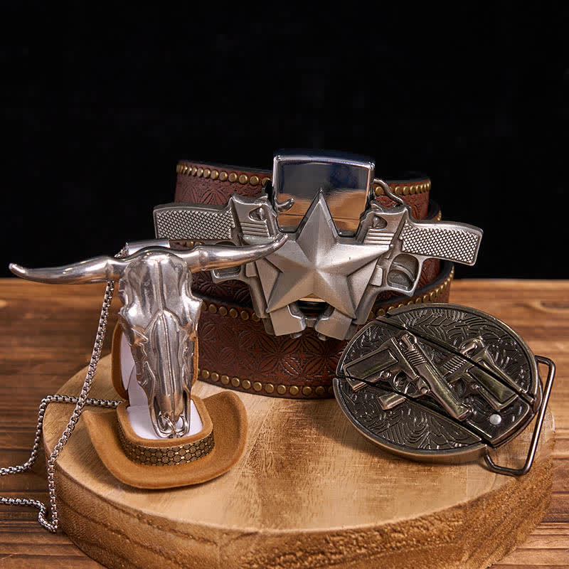 Ensemble de bricolage avec couteau caché, boucle de ceinture, pendentif taureau et briquet à kérosène
