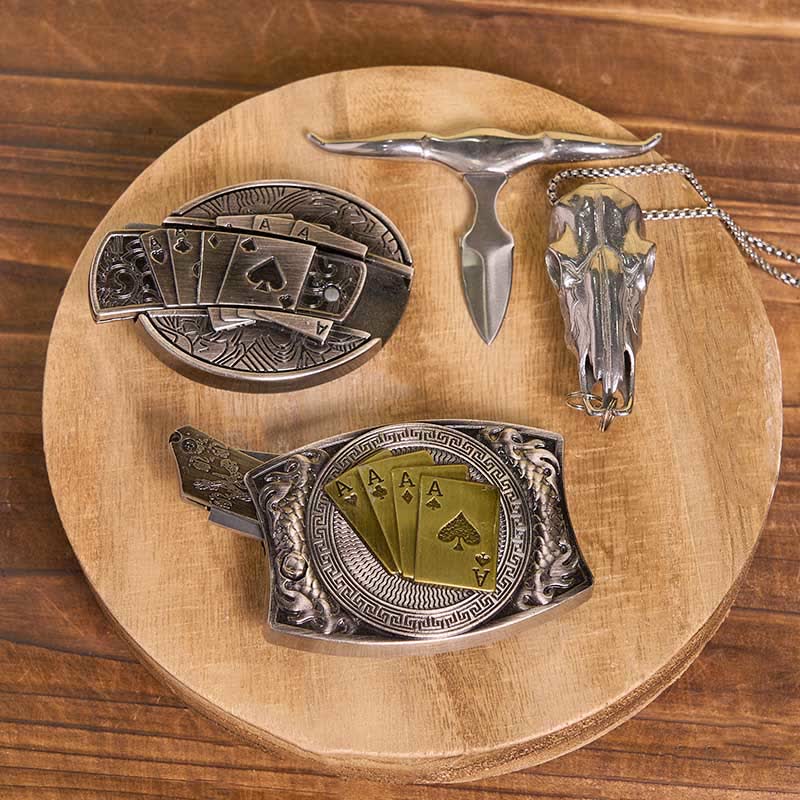 Ensemble de boucles de ceinture et pendentifs en forme de taureau et de longhorn, couteau caché de poker à faire soi-même