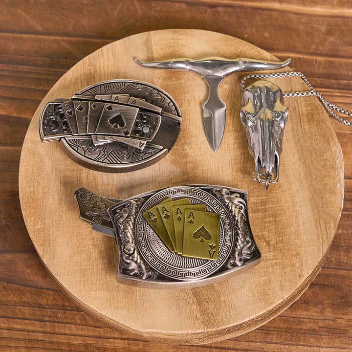 Ensemble de boucles de ceinture et pendentifs en forme de taureau et de longhorn, couteau caché de poker à faire soi-même