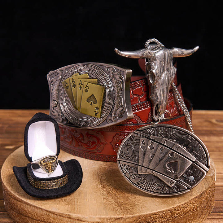 Ensemble de boucles de ceinture et pendentifs en forme de taureau et de longhorn, couteau caché de poker à faire soi-même