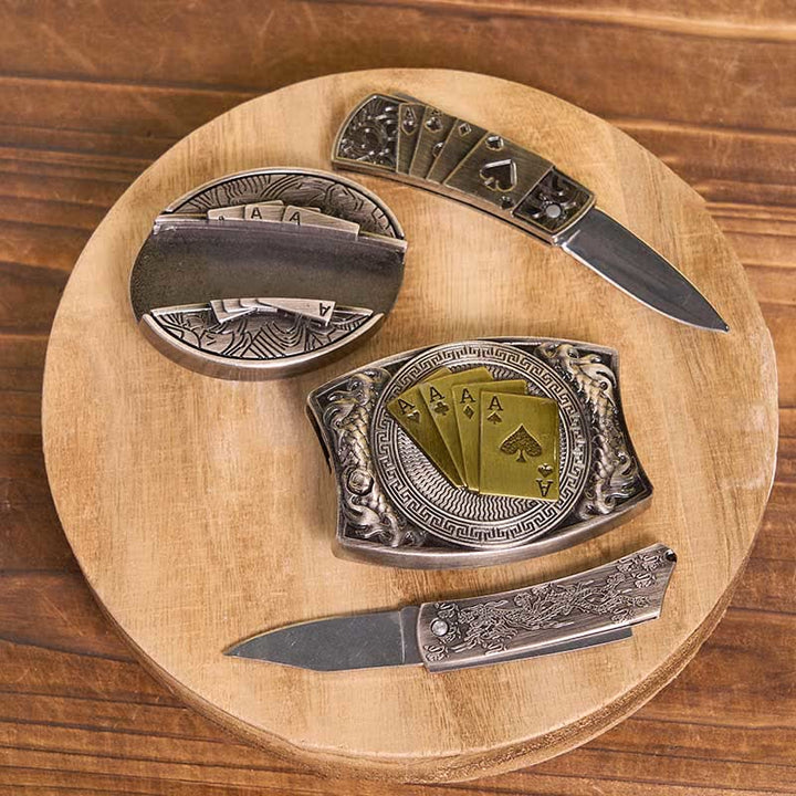 Ensemble de boucles de ceinture et pendentifs en forme de taureau et de longhorn, couteau caché de poker à faire soi-même