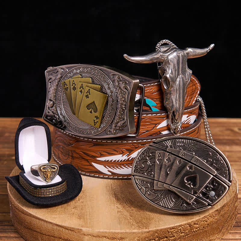 Ensemble de boucles de ceinture et pendentifs en forme de taureau et de longhorn, couteau caché de poker à faire soi-même
