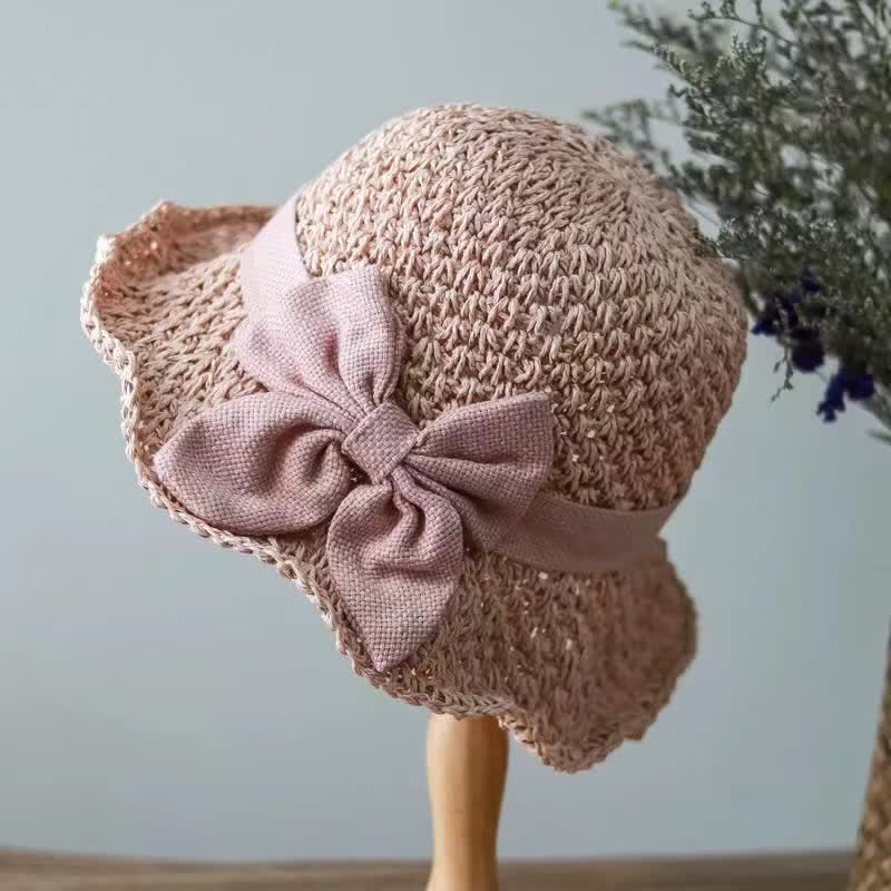 Chapeau de paille pliable en crochet avec nœud papillon pour la plage
