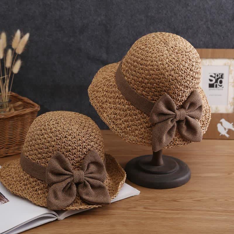 Chapeau de paille pliable en crochet avec nœud papillon pour la plage