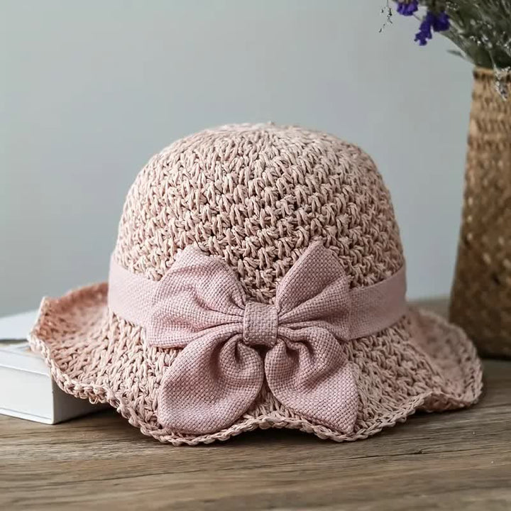 Chapeau de paille pliable en crochet avec nœud papillon pour la plage