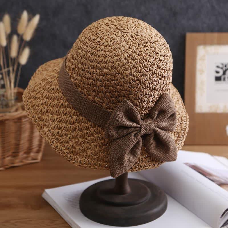 Chapeau de paille pliable en crochet avec nœud papillon pour la plage