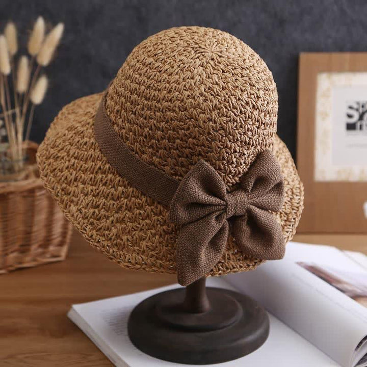 Chapeau de paille pliable en crochet avec nœud papillon pour la plage
