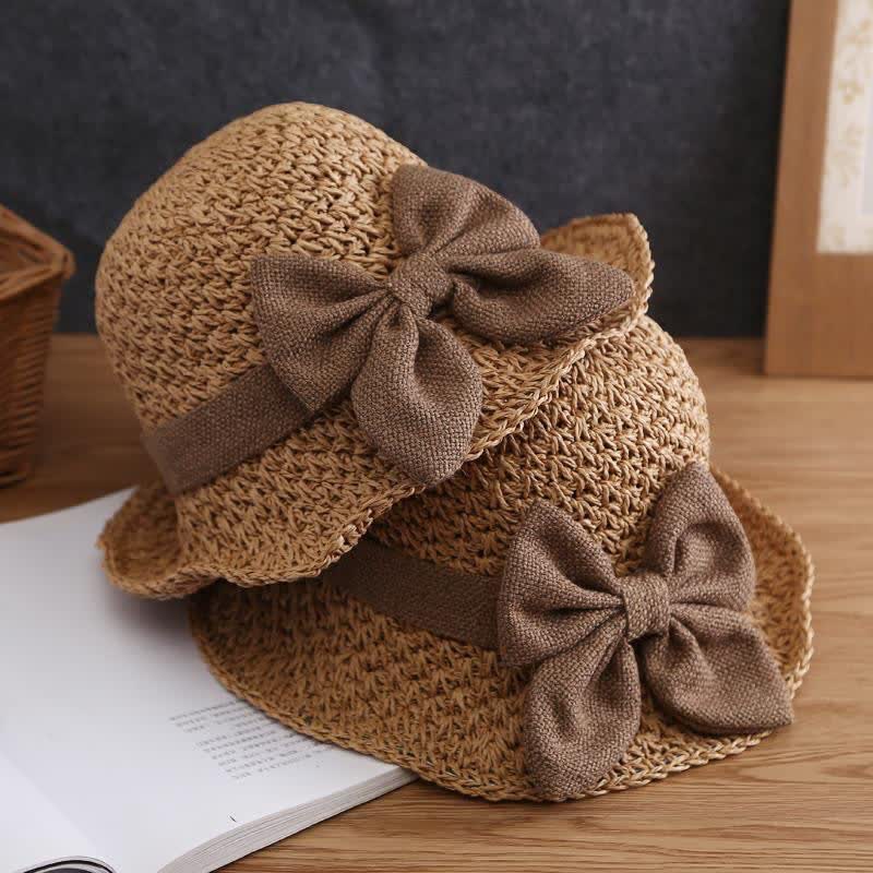 Chapeau de paille pliable en crochet avec nœud papillon pour la plage