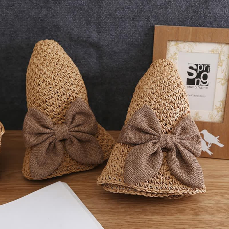 Chapeau de paille pliable en crochet avec nœud papillon pour la plage