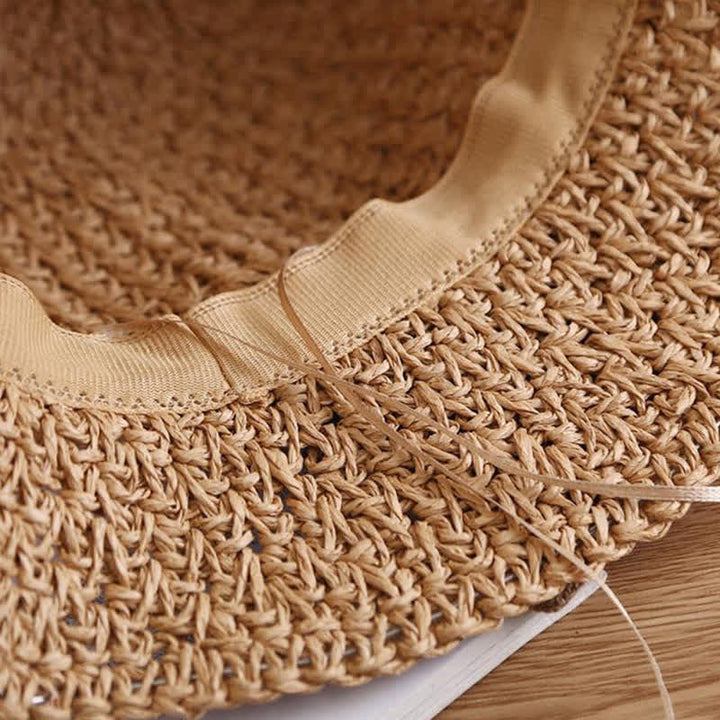 Chapeau de paille pliable en crochet avec nœud papillon pour la plage