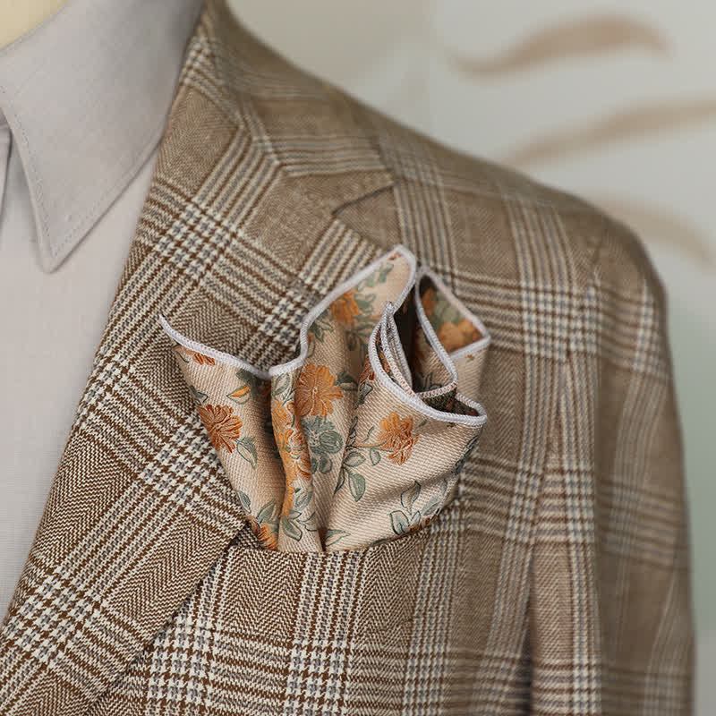 Pochette de costume à motif floral et feuilles artistiques pour homme