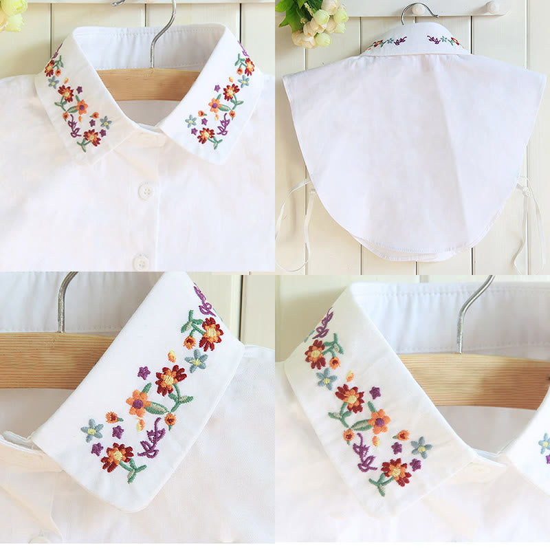 Chemise à revers amovible avec faux col brodé de fleurs