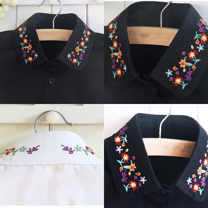 Chemise à revers amovible avec faux col brodé de fleurs