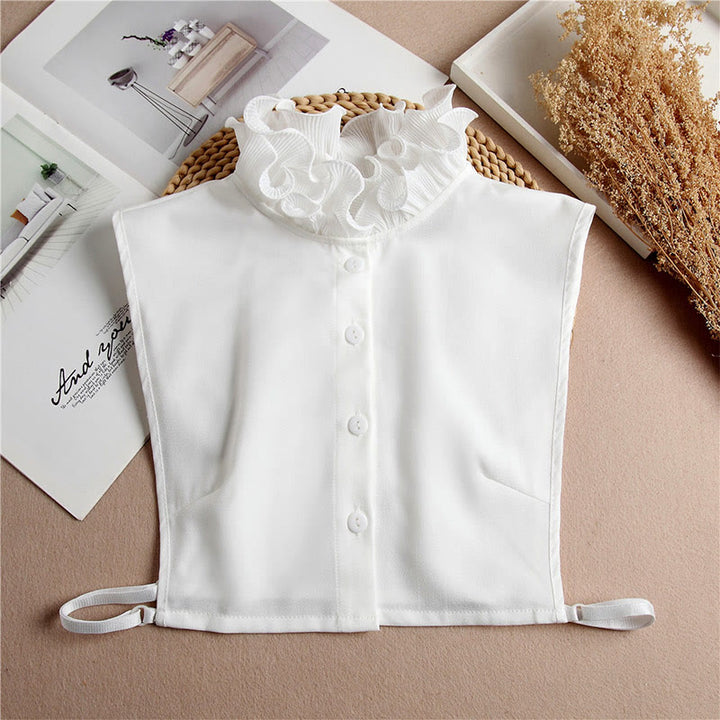 Chemise à revers amovible, faux col montant à volants avec manche