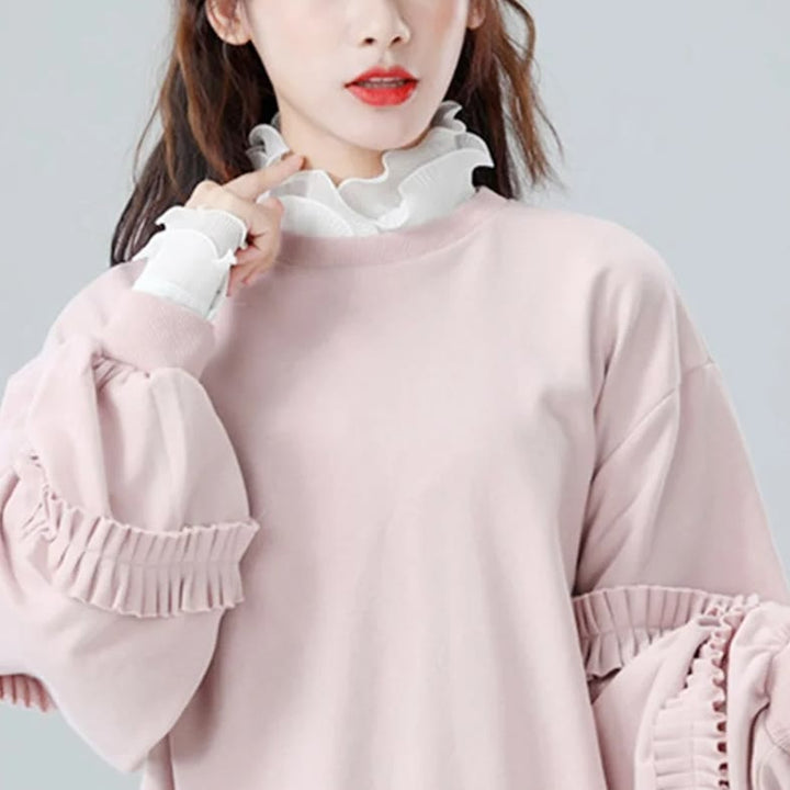 Chemise à revers amovible, faux col montant à volants avec manche