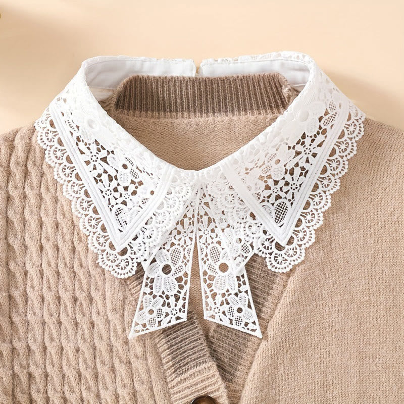 Chemisier demi-chemise amovible en dentelle florale à faux col