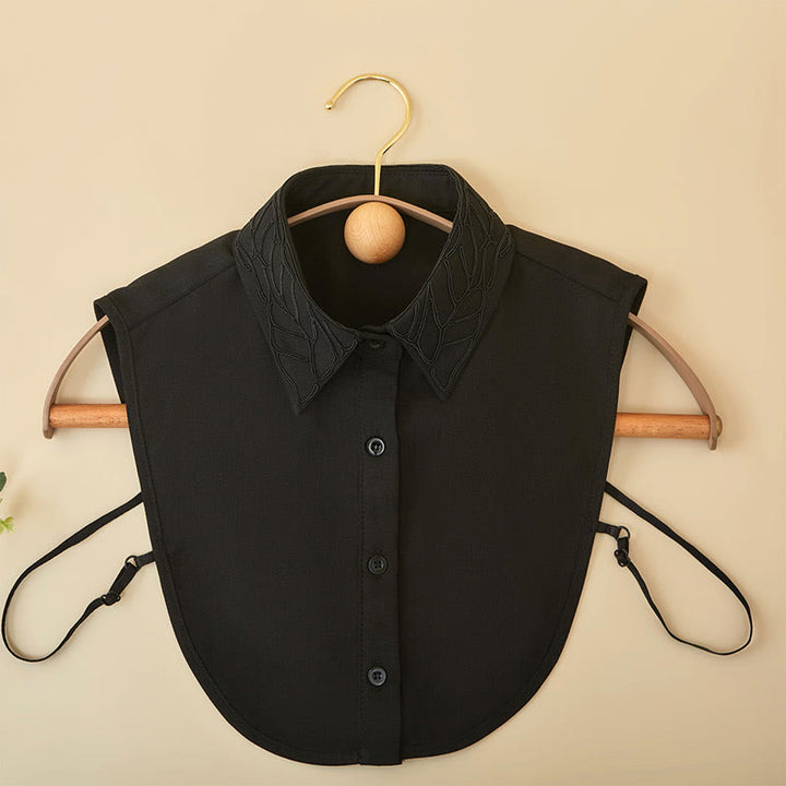 Chemisier demi-chemise amovible à faux col et broderie florale