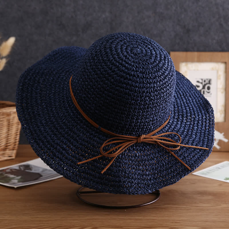 Chapeau de paille pliable élégant à large bord pour femme