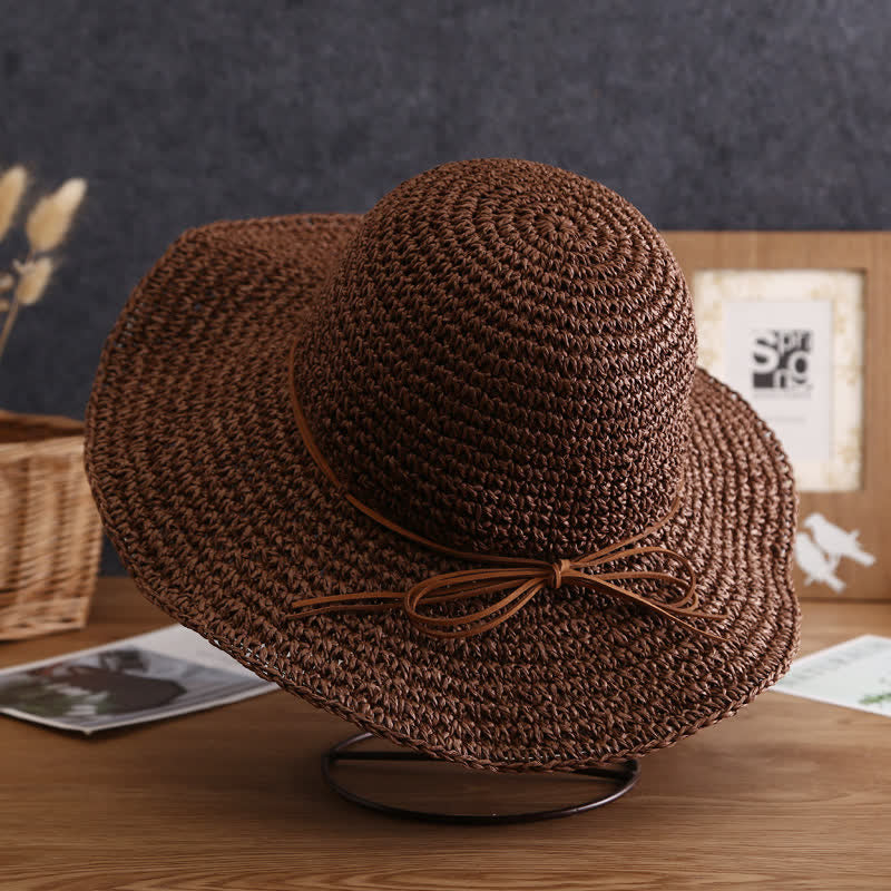 Chapeau de paille pliable élégant à large bord pour femme