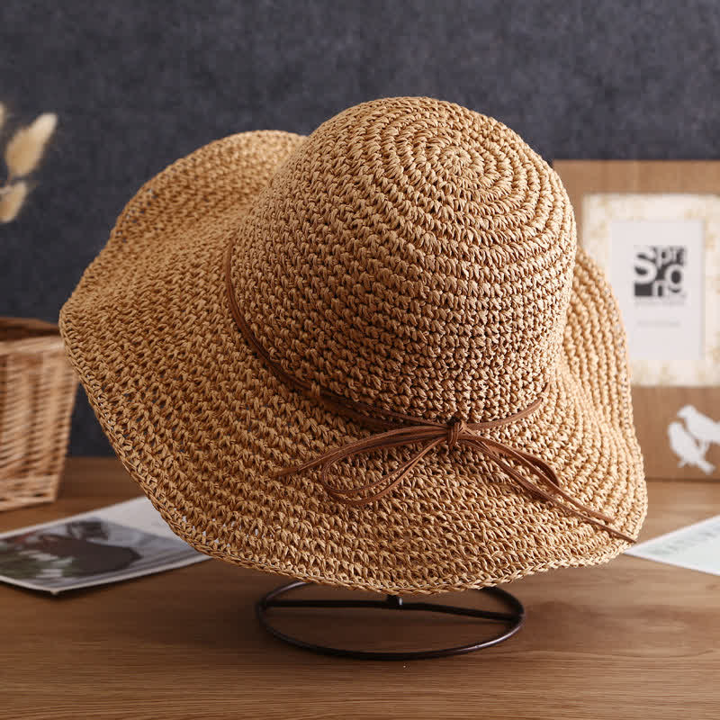 Chapeau de paille pliable élégant à large bord pour femme