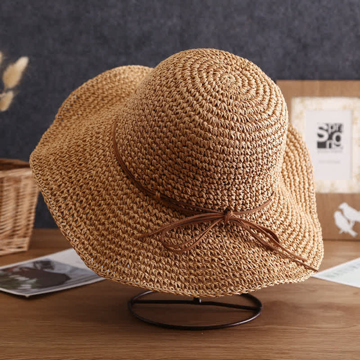 Chapeau de paille pliable élégant à large bord pour femme