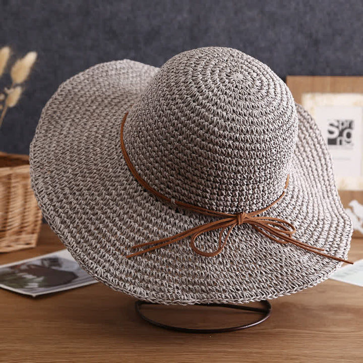 Chapeau de paille pliable élégant à large bord pour femme