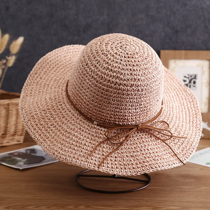 Chapeau de paille pliable élégant à large bord pour femme
