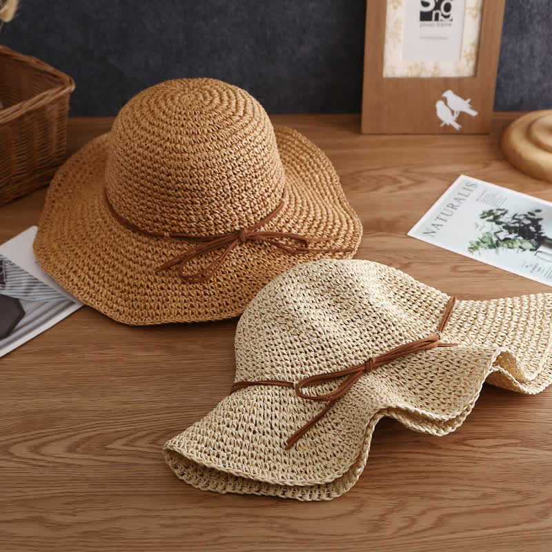 Chapeau de paille pliable élégant à large bord pour femme