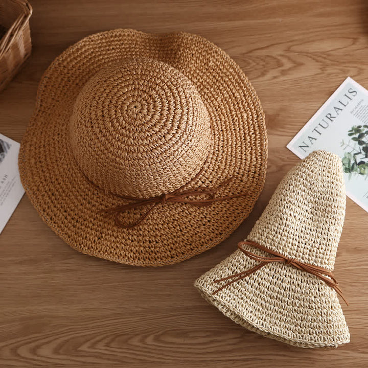 Chapeau de paille pliable élégant à large bord pour femme