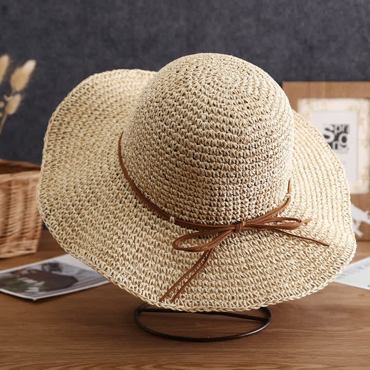 Chapeau de paille pliable élégant à large bord pour femme