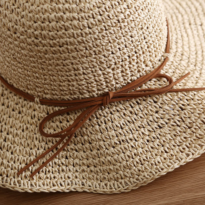Chapeau de paille pliable élégant à large bord pour femme