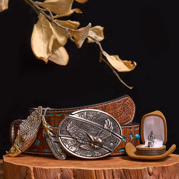 Ensemble de boucles de ceinture et de couteaux cachés avec pendentif aigle à tête blanche