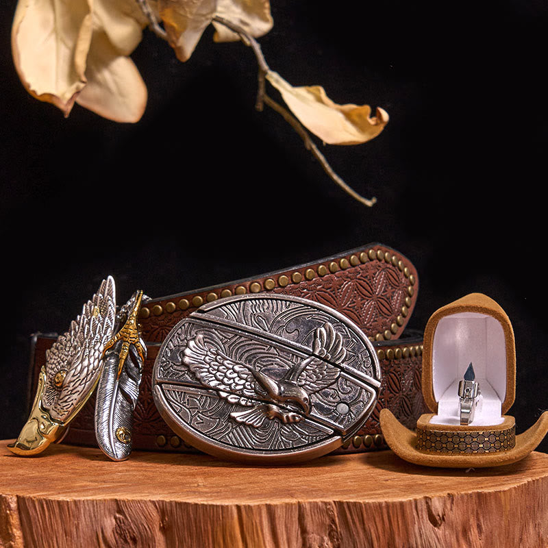 Ensemble de boucles de ceinture et de couteaux cachés avec pendentif aigle à tête blanche