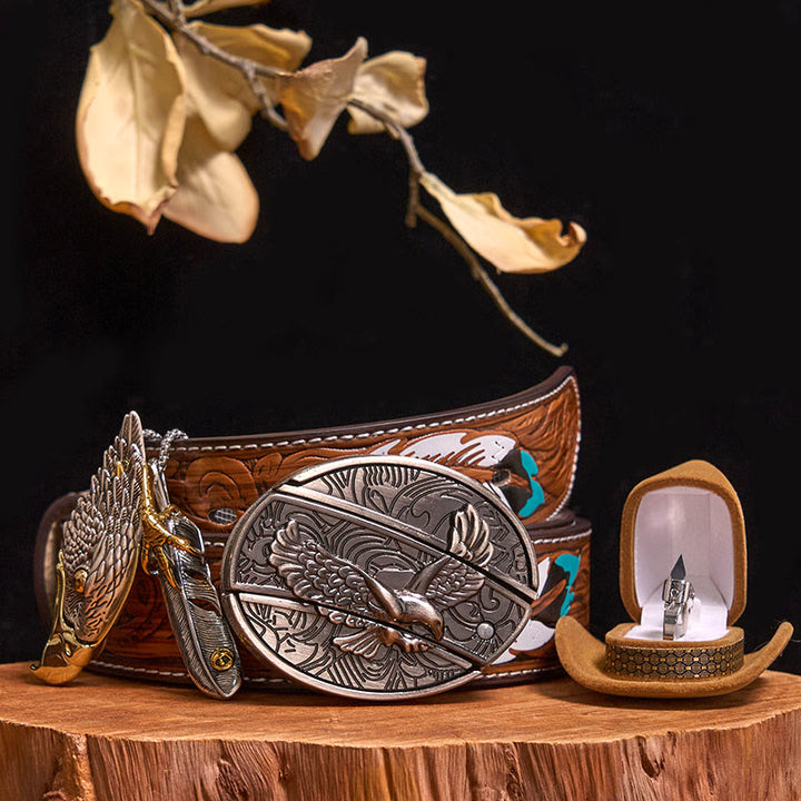 Ensemble de boucles de ceinture et de couteaux cachés avec pendentif aigle à tête blanche