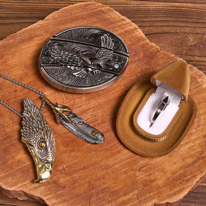 Ensemble de boucles de ceinture et de couteaux cachés avec pendentif aigle à tête blanche