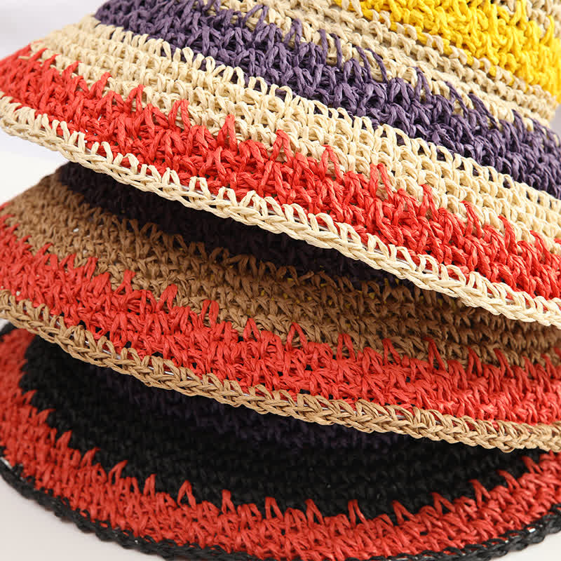 Chapeau de paille pliable arc-en-ciel coloré de style bohème pour femme