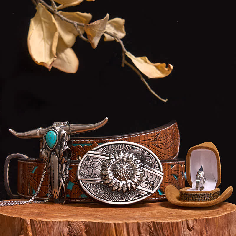 Ensemble de boucles de ceinture et de pendentifs de taureau turquoise, couteau caché à faire soi-même