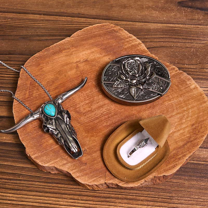 Ensemble de boucles de ceinture et de pendentifs de taureau turquoise, couteau caché à faire soi-même