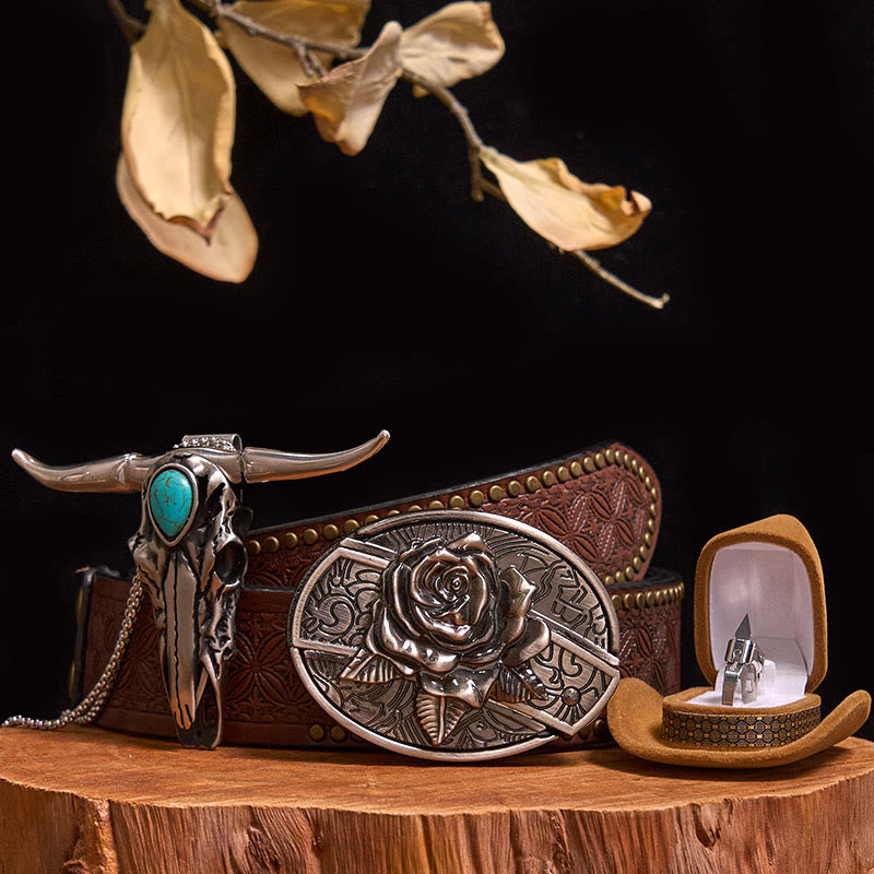 Ensemble de boucles de ceinture et de pendentifs de taureau turquoise, couteau caché à faire soi-même
