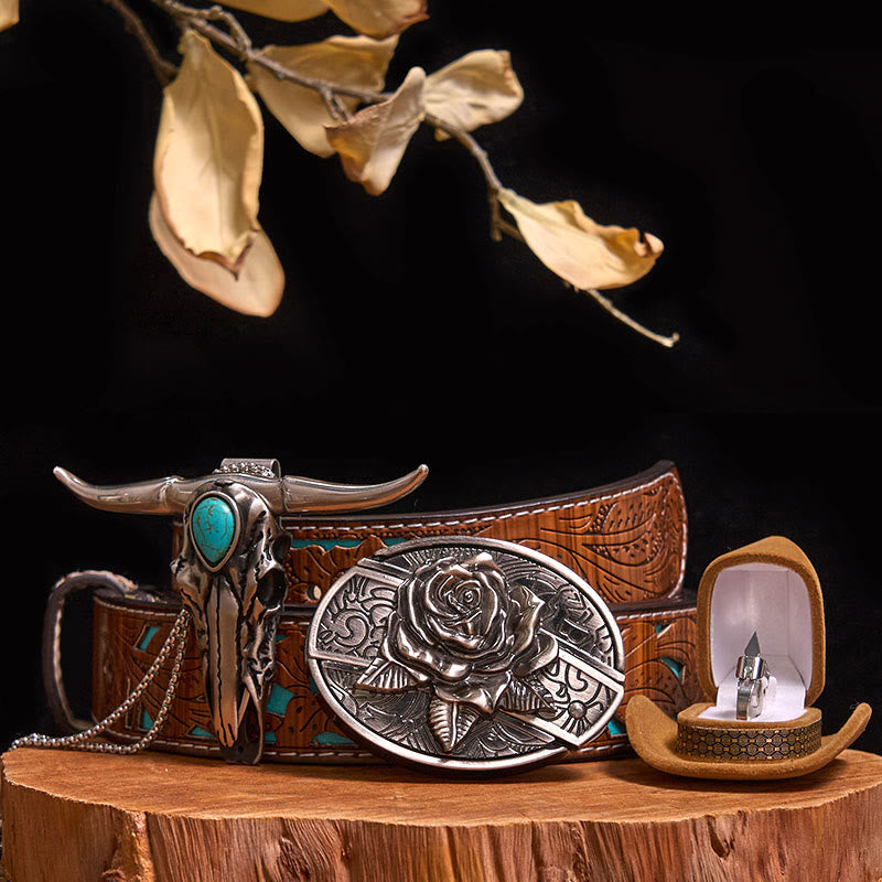 Ensemble de boucles de ceinture et de pendentifs de taureau turquoise, couteau caché à faire soi-même